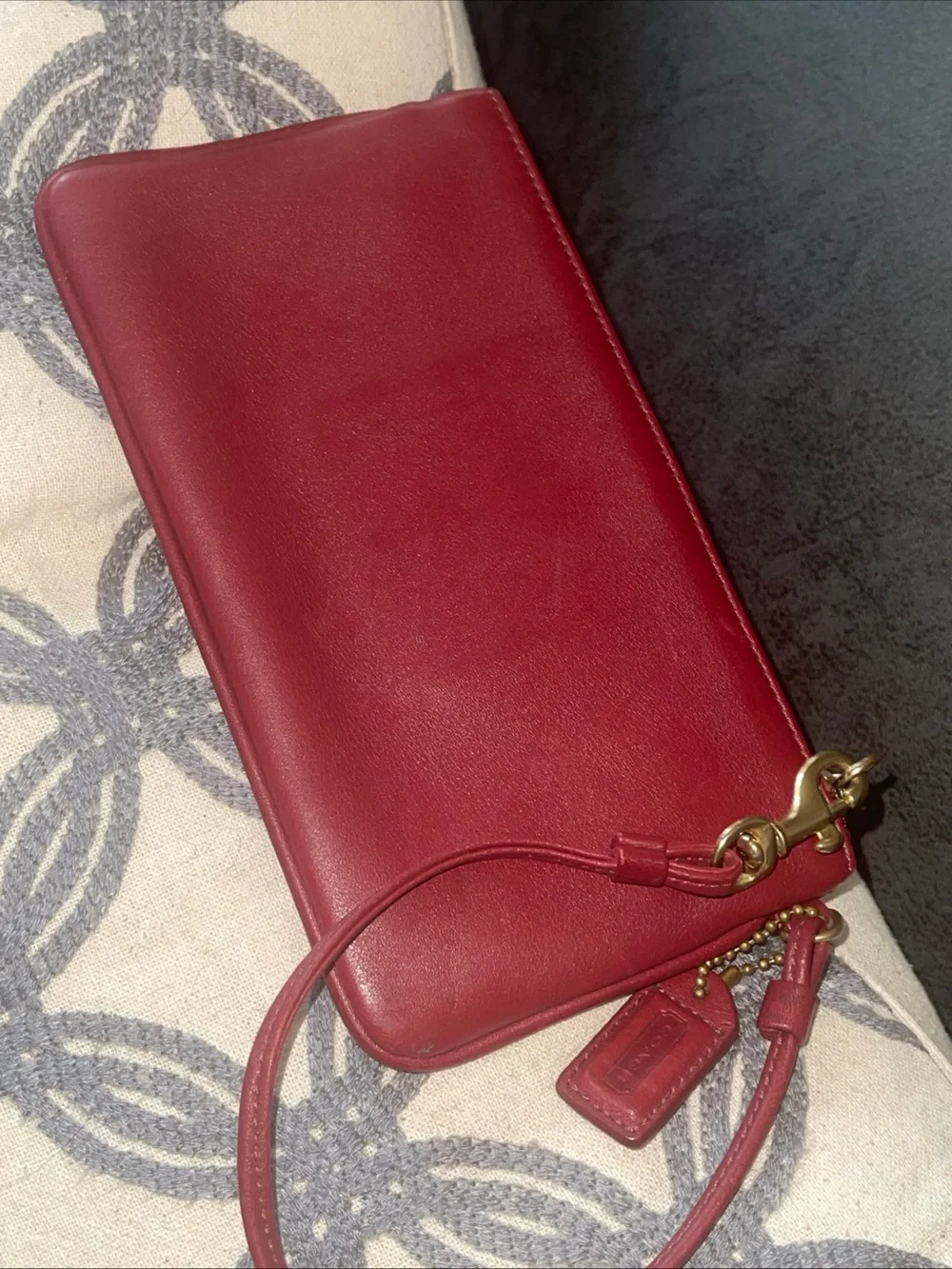 Coach Burgundy Leather Wristlet Clutch with Turn-Lock